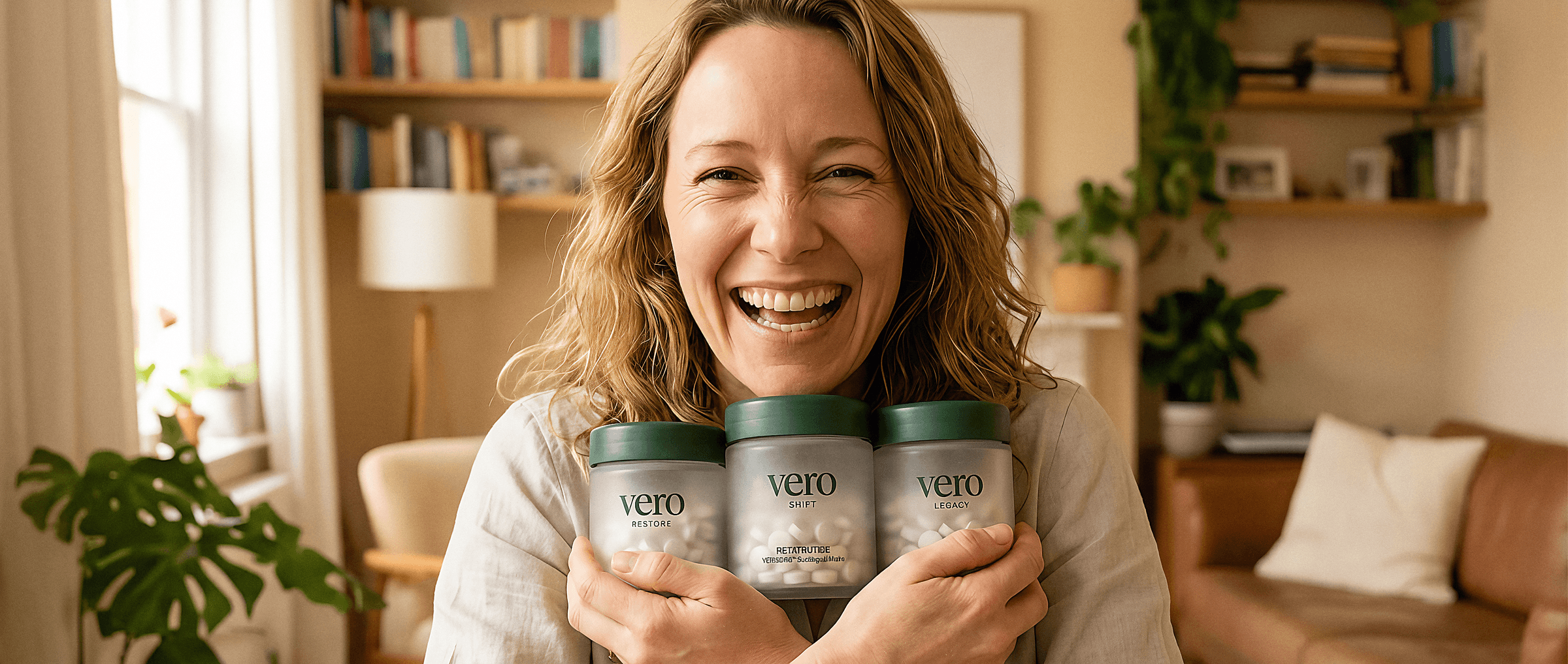 Kate playfully holding VERO peptide protocols