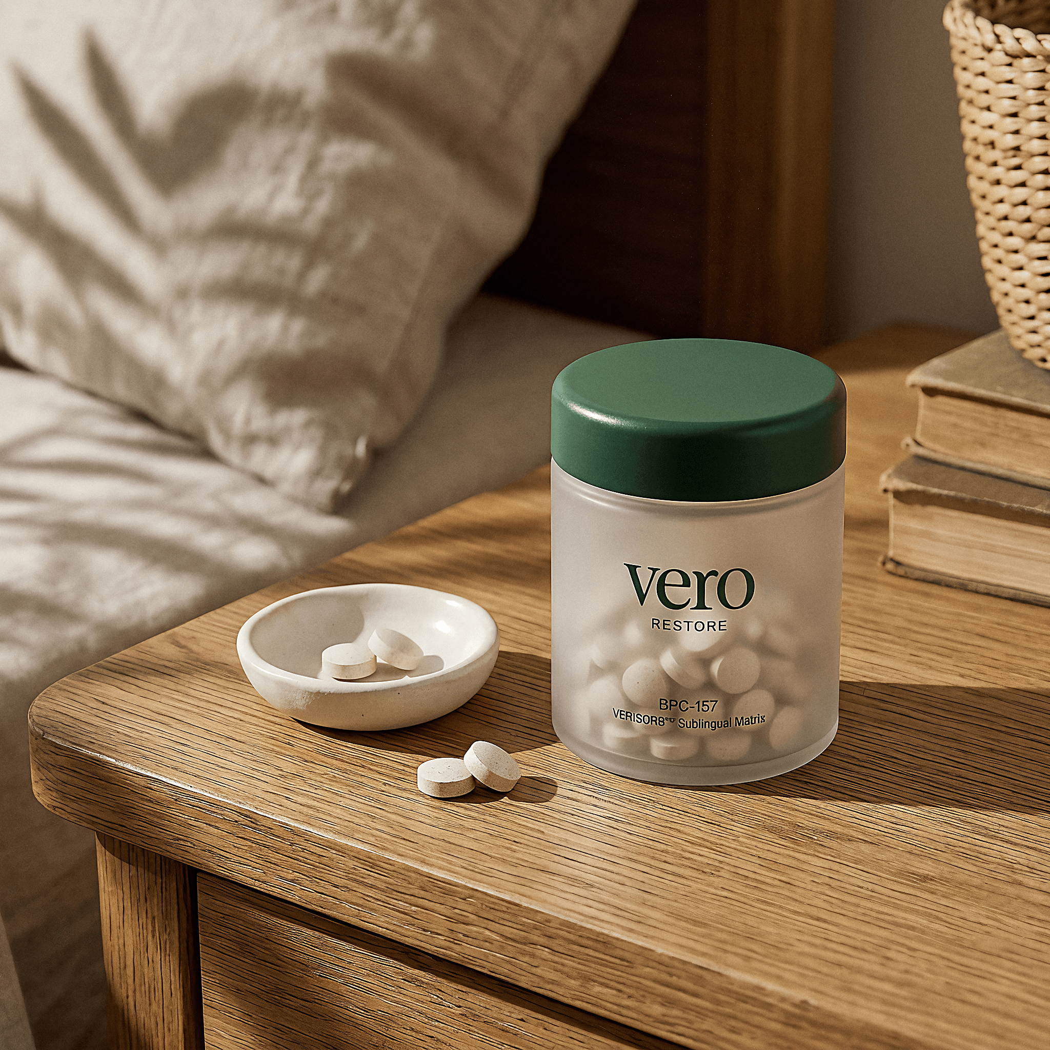 RESTORE™ jar and tablet lifestyle