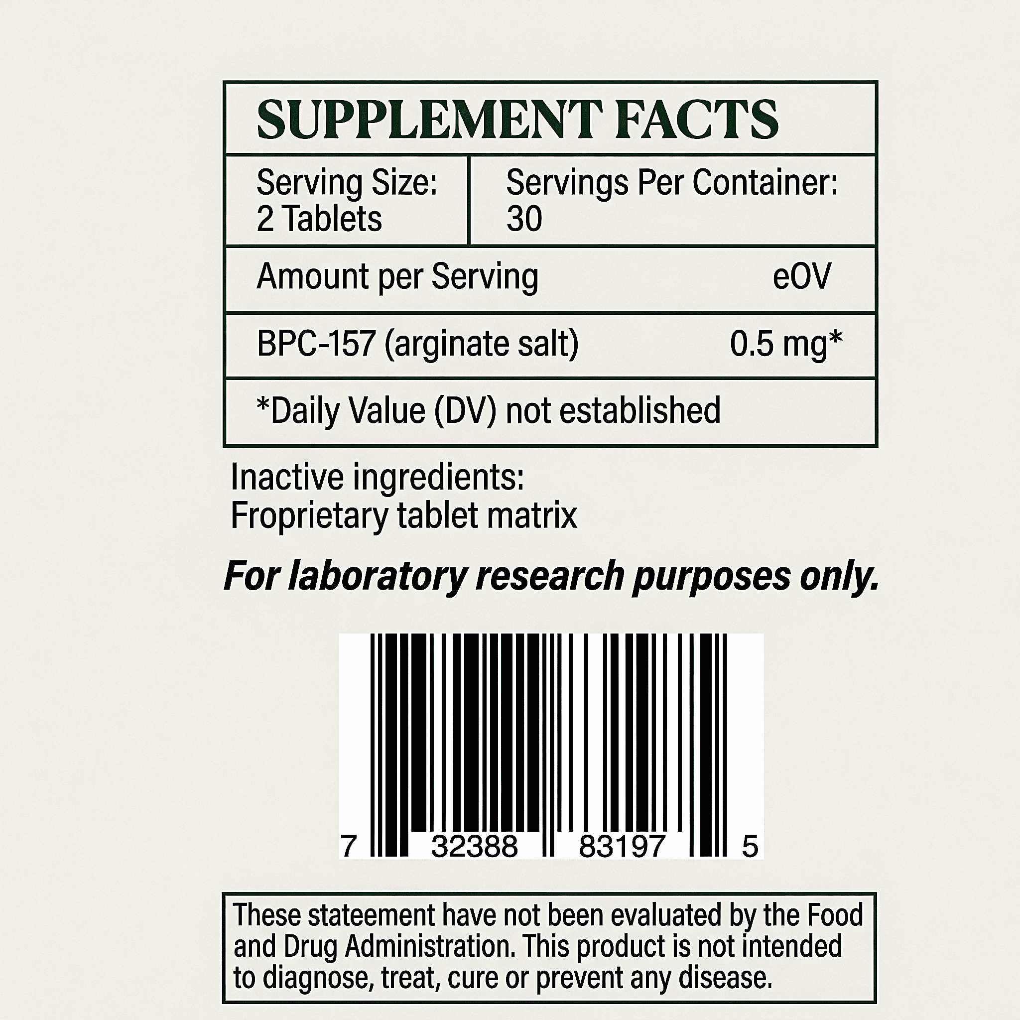 RESTORE™ supplement facts label