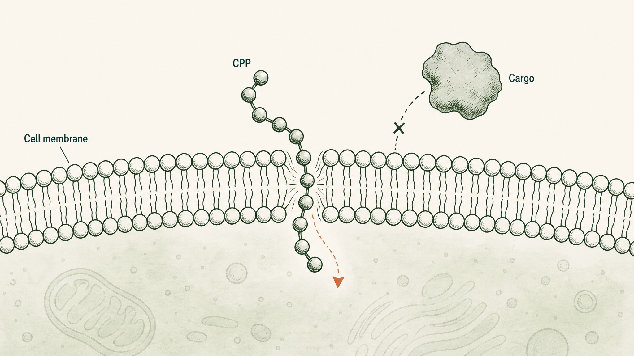 A cell-penetrating peptide escorts cargo through the membrane barrier that would normally block it.