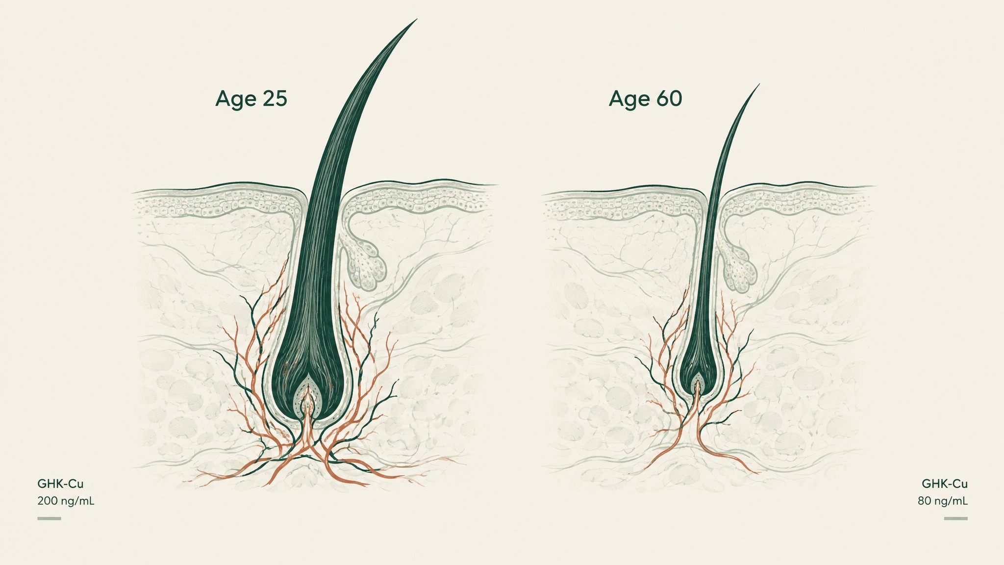 Copper peptide for hair loss: GHK-Cu levels fall from your twenties to your sixties as hair follicles shrink